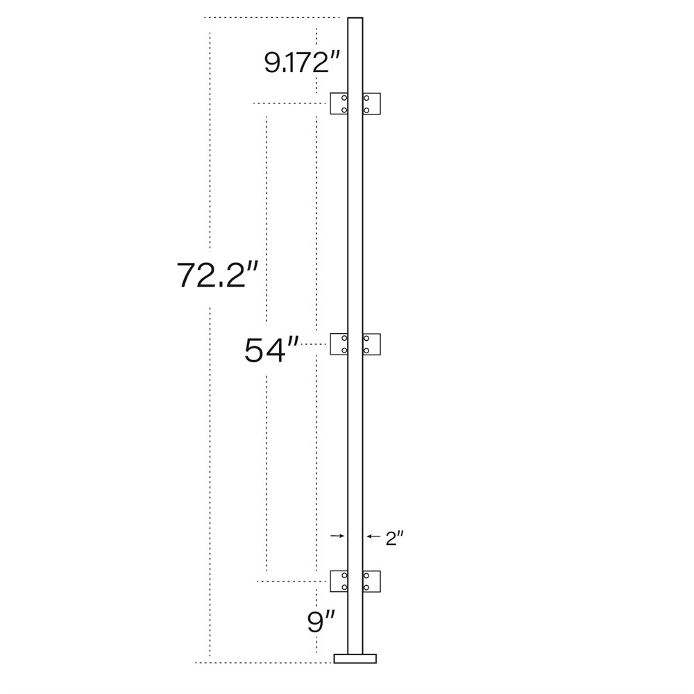 170/72/CF - 72" Square Post with Cut Flange