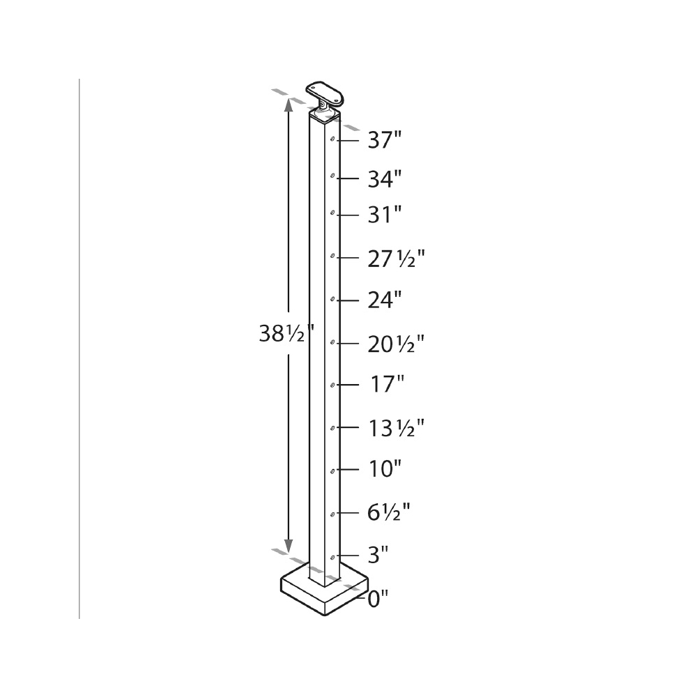 C161/42/F - Floor Mount 42" Post for 1/8" or 3/16" Cable - FOR ROUND HANDRAIL