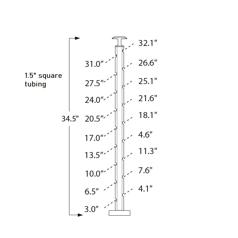 CS161/36/F - C.A.T. Floor Mount 36" Post for 1/8" Cable and 1.67" Round Handrail