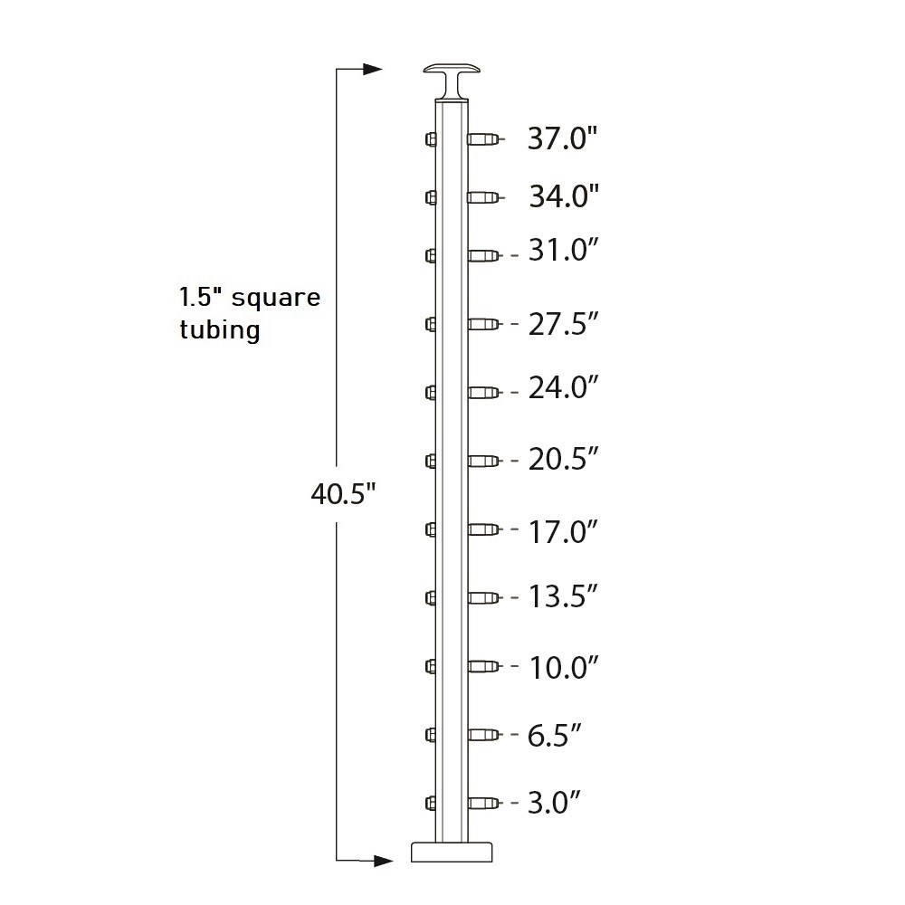 CS161/42/F - C.A.T. Floor Mount " Post for 1/8" Cable and 1.67" Round Handrail