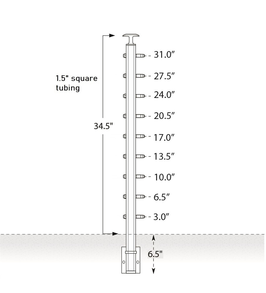 CS161/36/W/F - C.A.T. Fascia Mount 36" Post for 1/8" Cable and Square/Rectangular Handrail