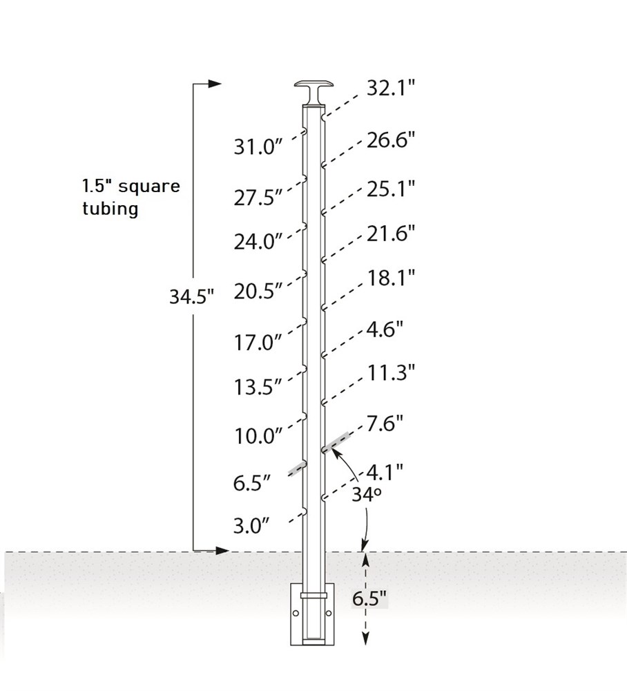 CS161/36/W/F - C.A.T. Fascia Mount 36" Post for 1/8" Cable and Square/Rectangular Handrail