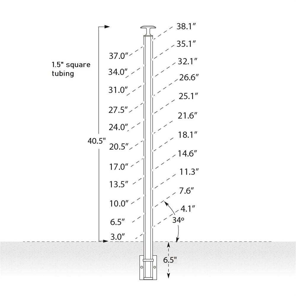 CS161/42/W - C.A.T. Fascia Mount 42" Post for 1/8" Cable and 1.67" Round Handrail