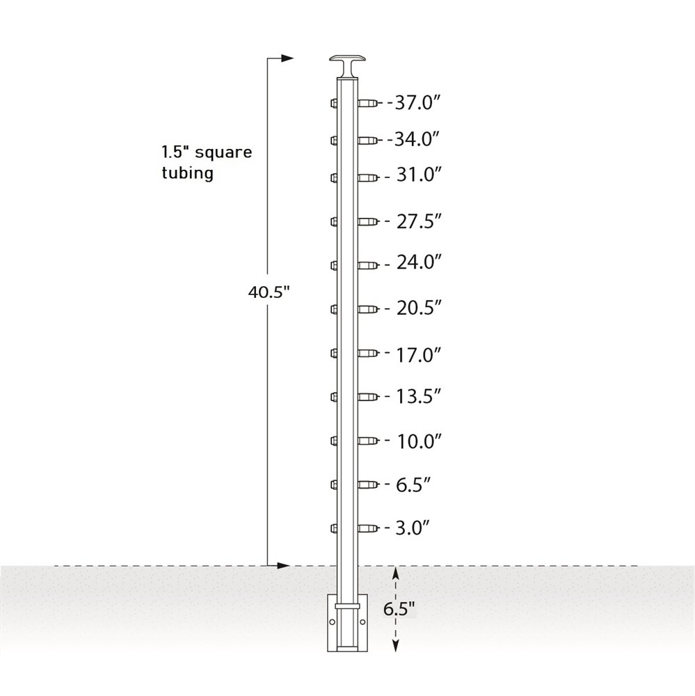 CS161/42/W/F - C.A.T. Fascia Mount 42" Post for 1/8" Cable and Square/Rectangular Handrail