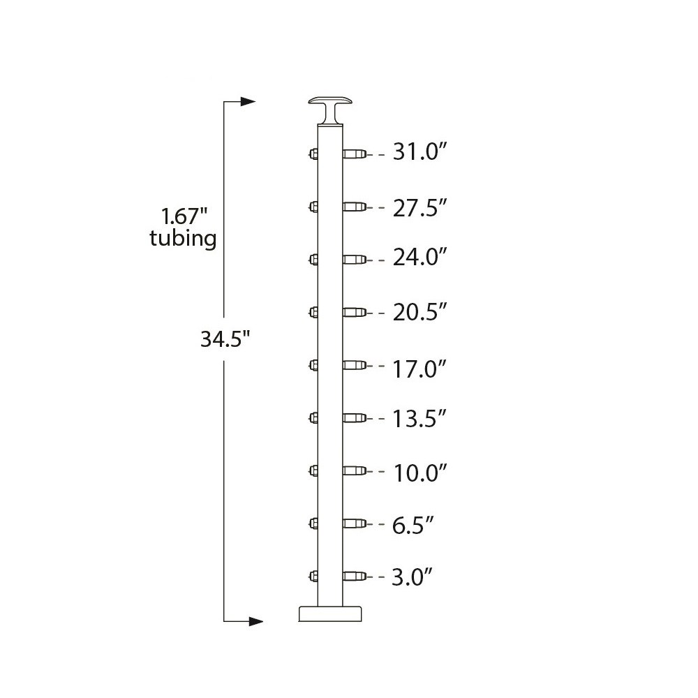 CS424/36/F - Floor Mount 36" Post for 1/8" Cable and 1.67" Round Handrail