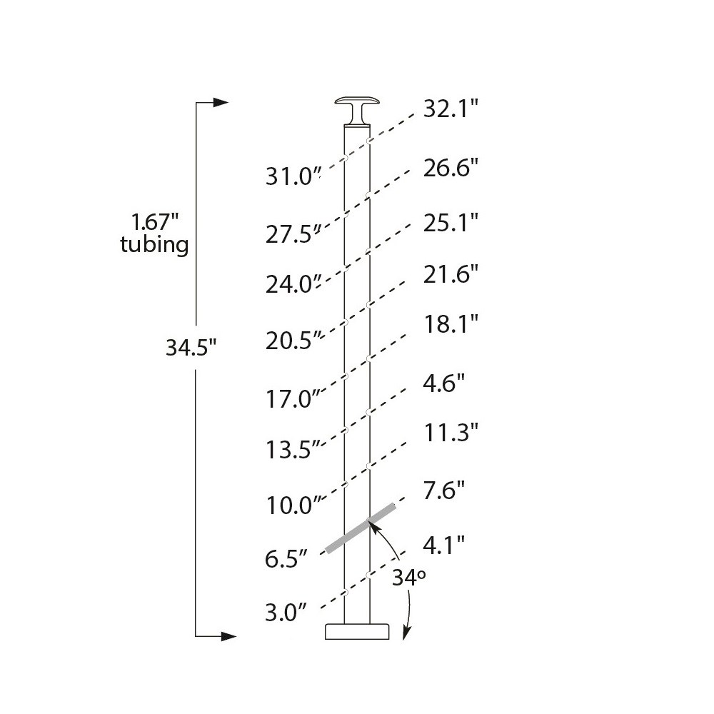 CS424/36/F - Floor Mount 36" Post for 1/8" Cable and 1.67" Round Handrail