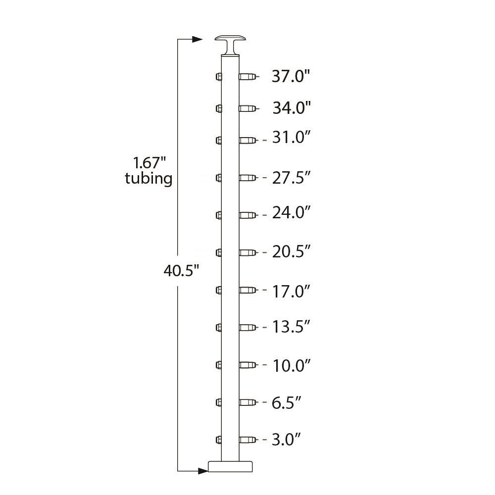 CS424/42/F - Floor Mount 42" Post for 1/8" Cable and 1.67" Round Handrail