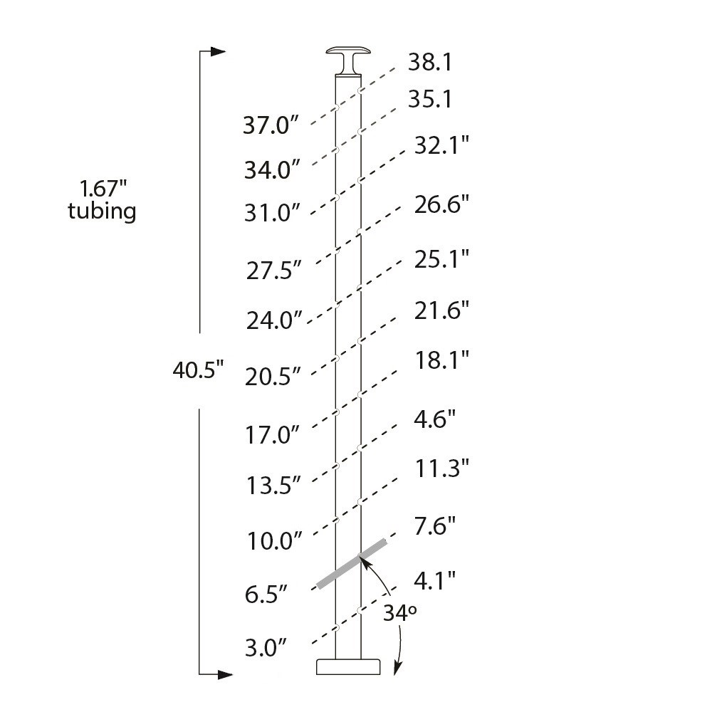 CS424/42/F - Floor Mount 42" Post for 1/8" Cable and 1.67" Round Handrail