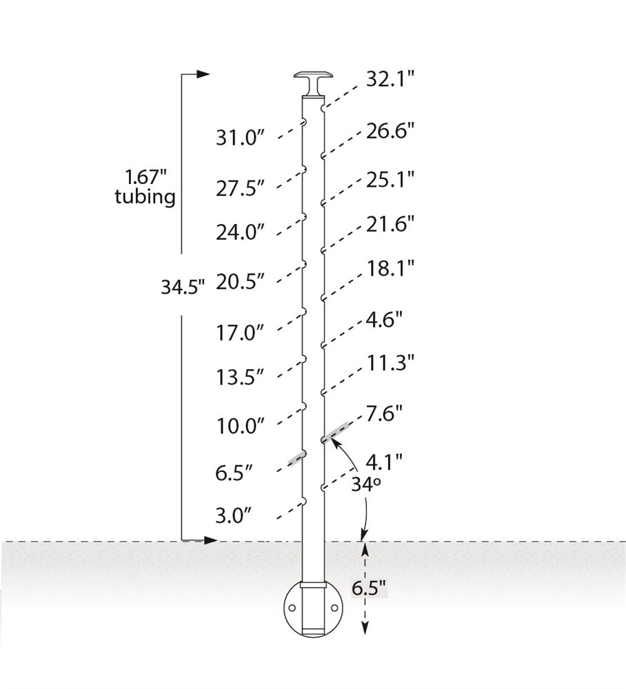 CS424/36/W - Fascia Mount 36" Post for 1/8" Cable and 1.67" Round Handrail