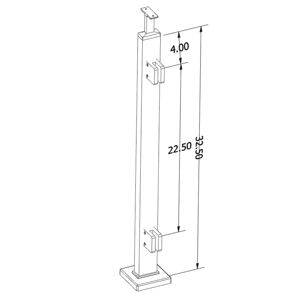 GR6030/36/F - Floor Mount 36" Post for 3/8" or 1/2" Glass - FOR ROUND HANDRAIL