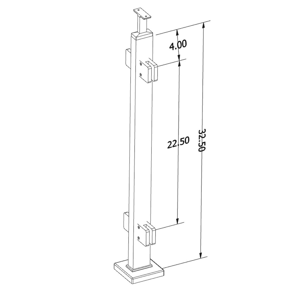 GR6030/36/F - Floor Mount 36" Post for 3/8" or 1/2" Glass - FOR ROUND HANDRAIL