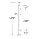 GS40/42/F - Floor Mount 42" Post for 3/8" or 1/2" Glass - FOR ROUND HANDRAIL