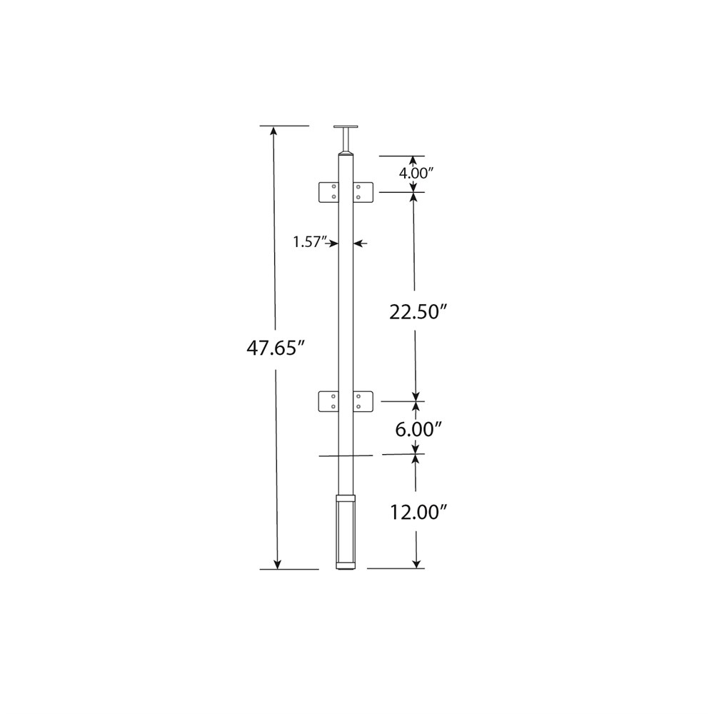 GS40/36/W - Fascia Mount 36" Post for 3/8" or 1/2" Glass - FOR ROUND HANDRAIL