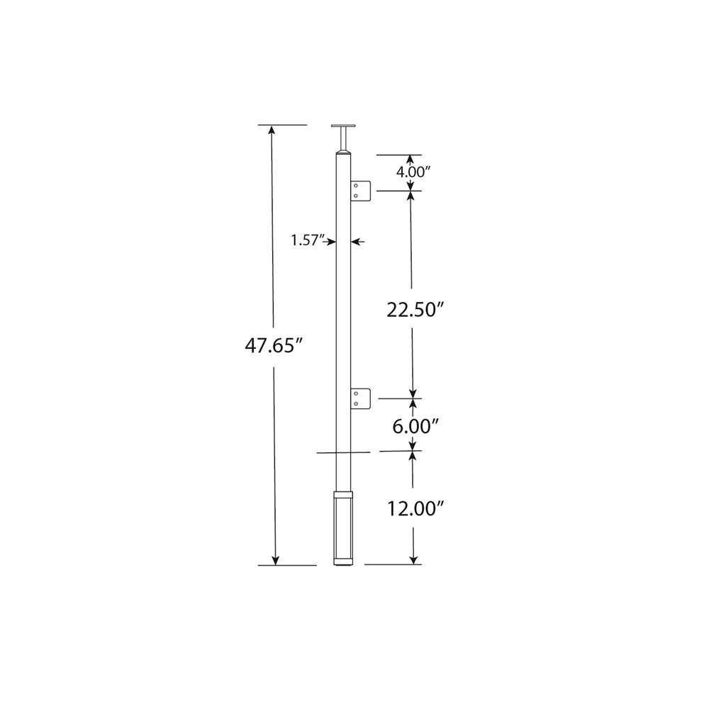 GS40/36/W - Fascia Mount 36" Post for 3/8" or 1/2" Glass - FOR ROUND HANDRAIL