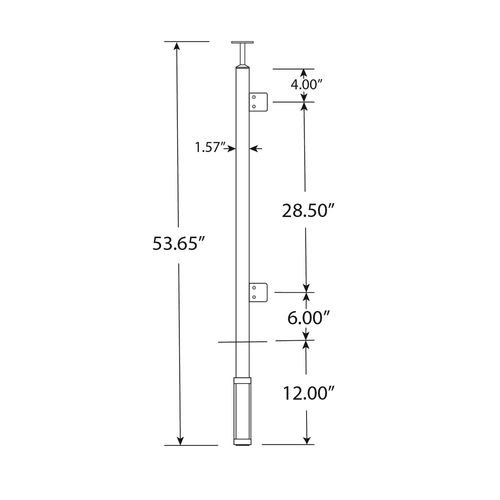 GS40/42/W - Fascia Mount 42" Post for 3/8" or 1/2" Glass - FOR ROUND HANDRAIL