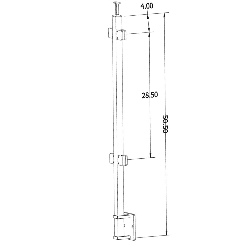 GS40/42/W/F - Fascia Mount 42" Post for 3/8" or 1/2" Glass - FOR SQUARE HANDRAIL