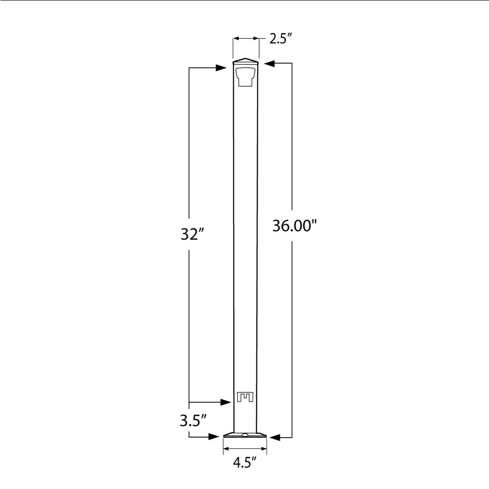 9000/36/F - Floor Mount 36" Post for Picket Railing