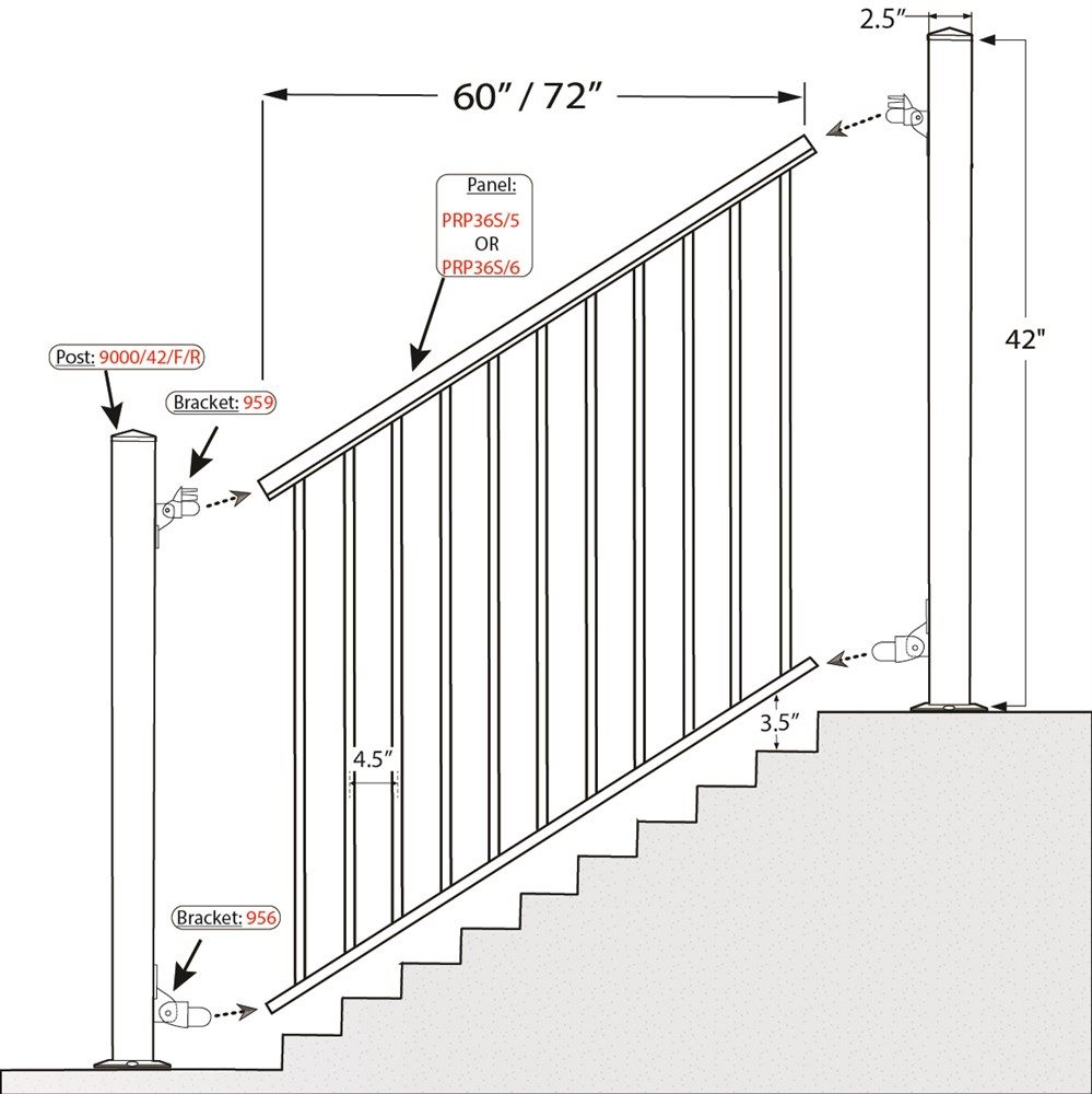 9000/42/F - Floor Mount 42" Post for Picket Railing