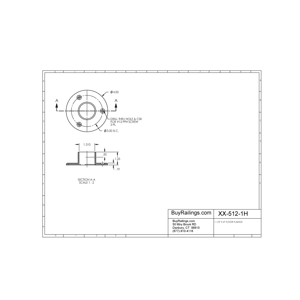 512 - 4" Floor Flange 1-1/2" OD