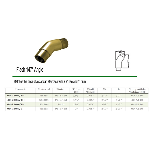 730A - 147 Degree Angle Flush Hand Rail Connector