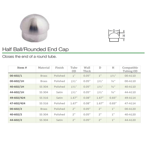 602 - Half Ball End Cap