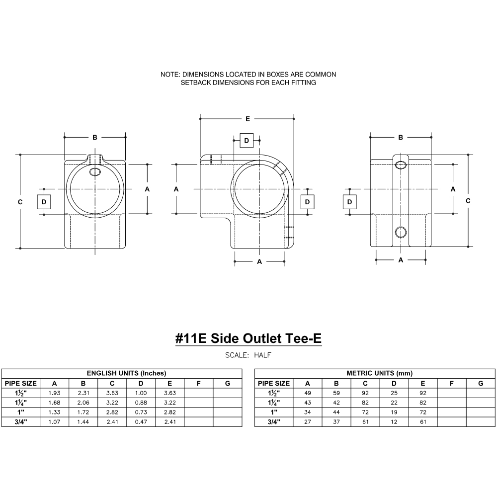 11E - Side Outlet Tee-E