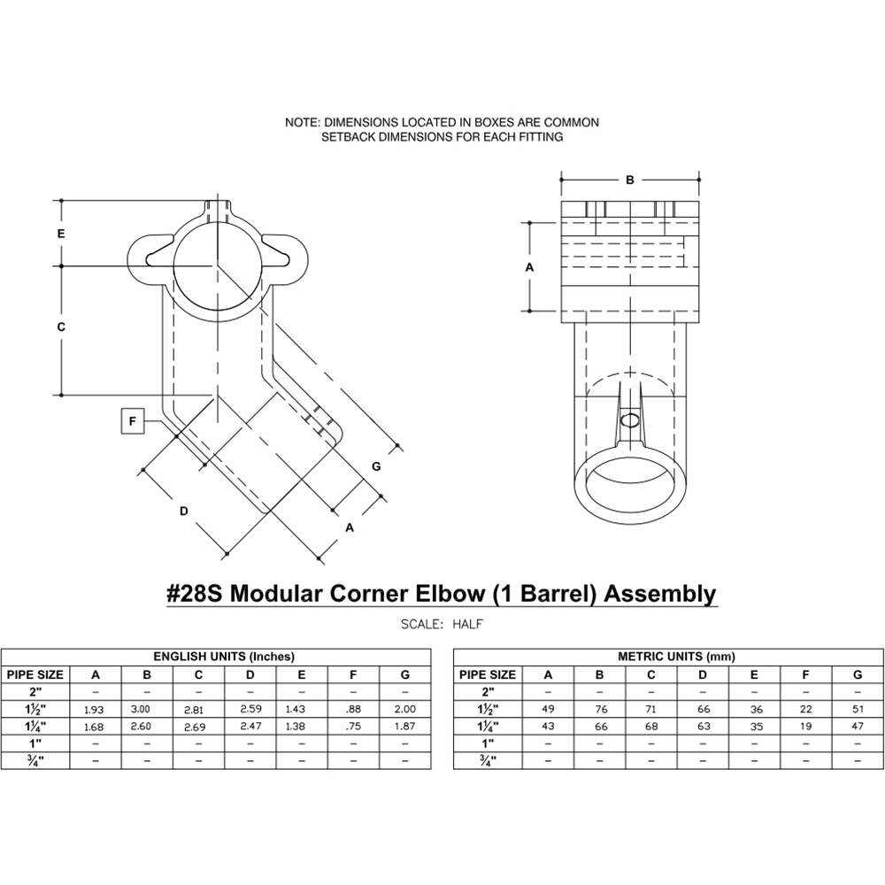 28S - Modular Corner Ell (1 Barrel Assembly)