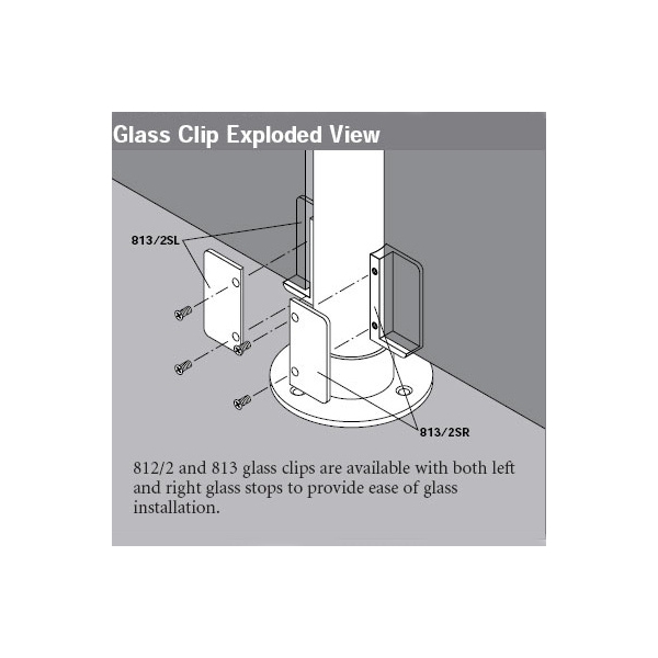 813/03S - Glass Clip With Stopper 3/8" Glass  Radius Back