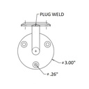 Wall Mount Handrail Bar Bracket with Three Mounting Holes, 2-1/2" Projection, Mill Steel