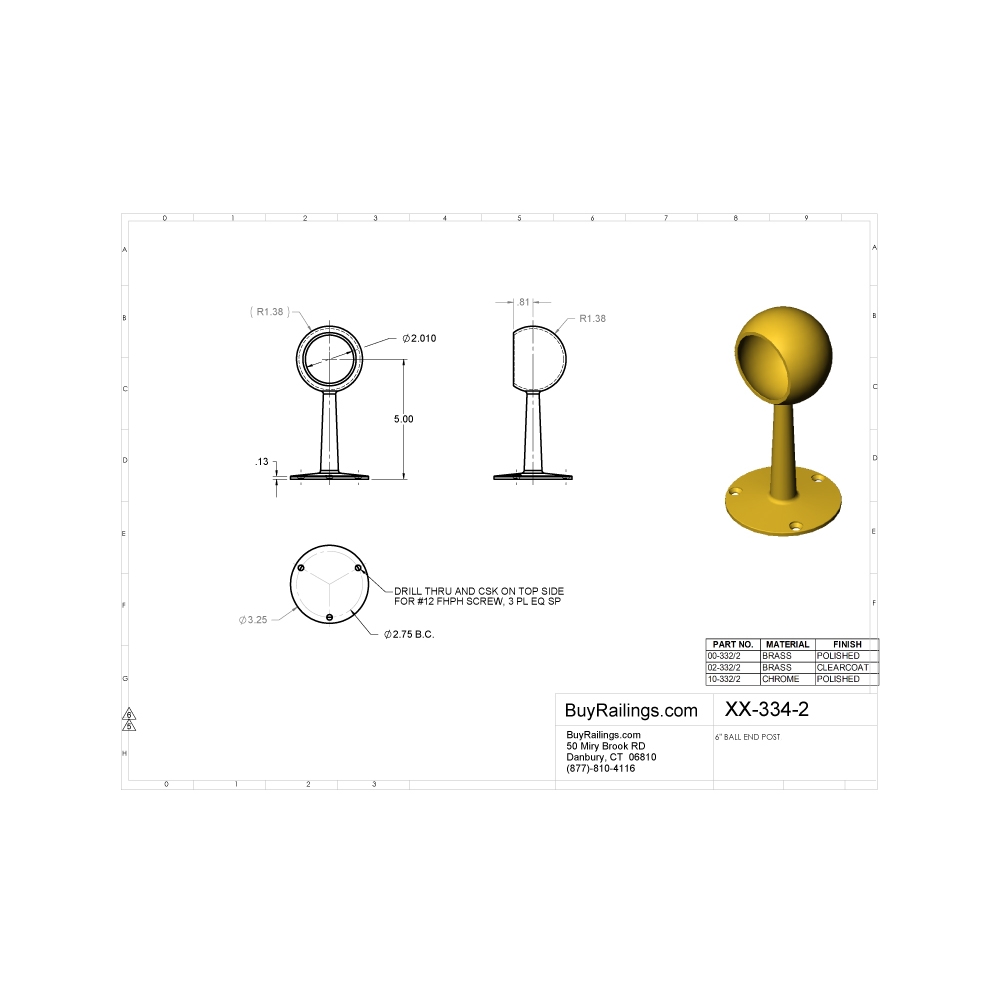 334 - 6" Tall Ball End Post