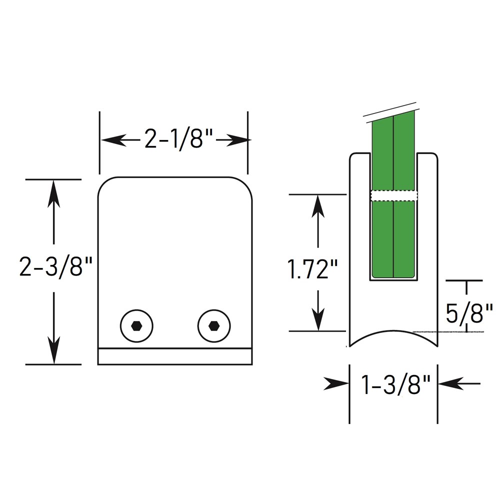 813 - Square  Glass Grip - Round Tube Mount - for 1/2" Glass