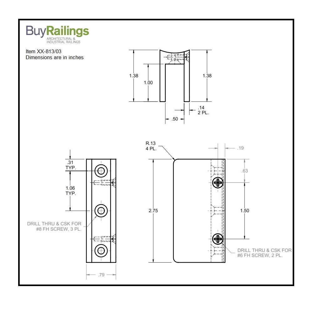 813/03 - Glass Clip 3/8" Glass  Radius Back