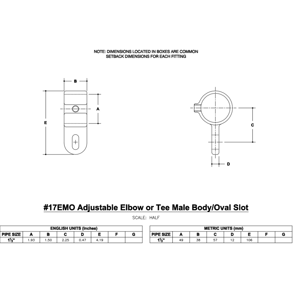 17EMO - Adj. Elbow or Tee Male/Oval Slot