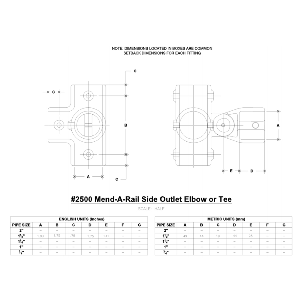 2500 - Mend-A-Rail Side Outlet EII/Tee