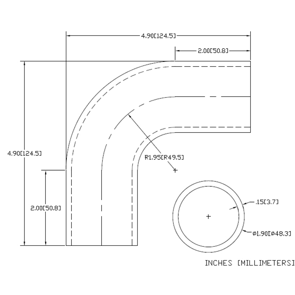 WAG-218-2 - 90º Elbow 1" Inside Radius With 2" Tangents