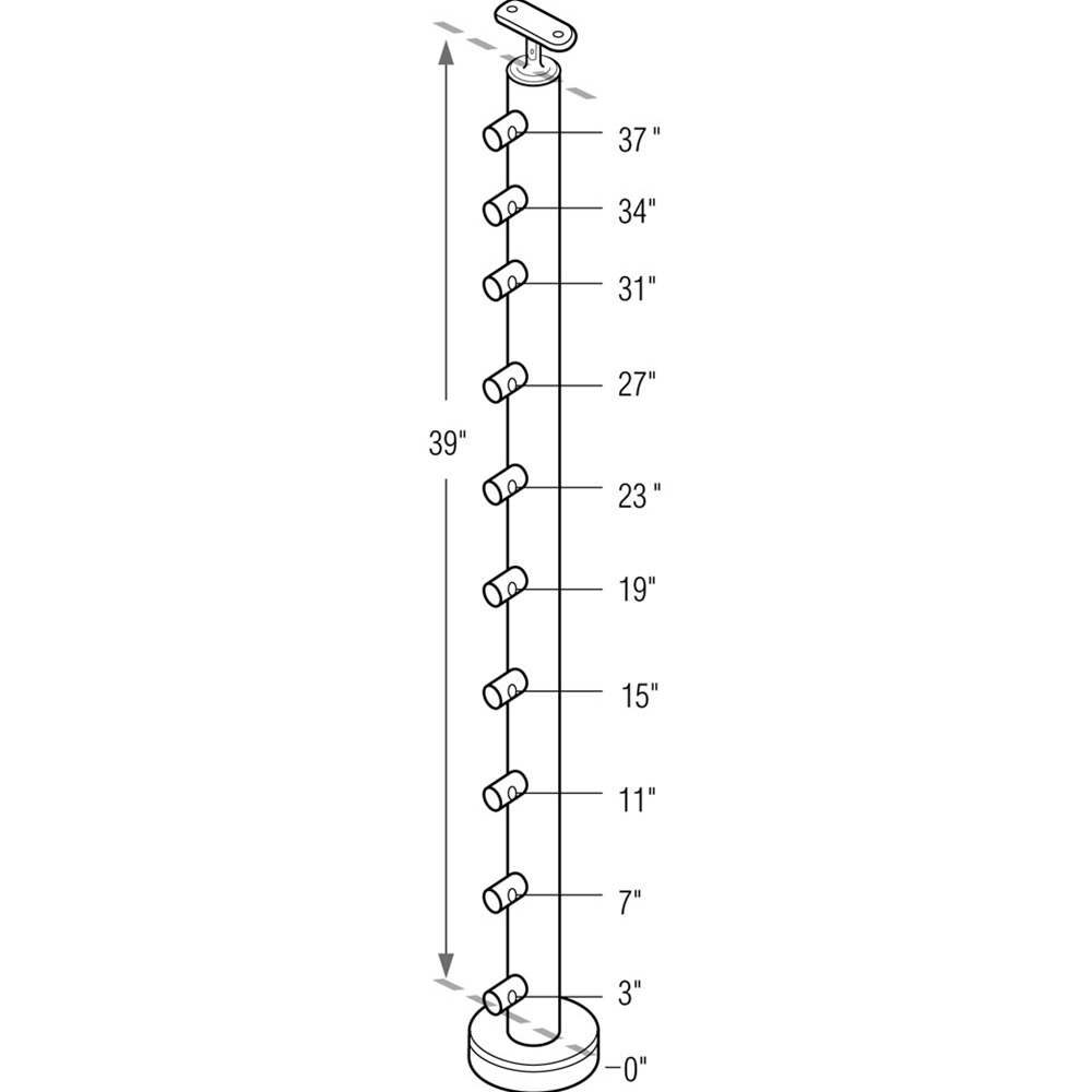 B424/42/F/MD - Floor Mount 42" Post Crossbar Rail