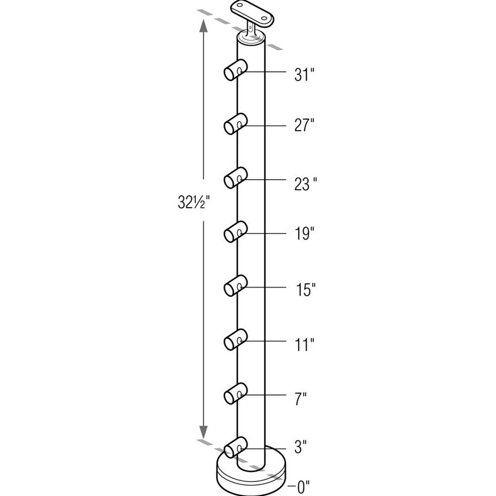 B424/36/F/MD - Floor Mount 36" Post Crossbar Rail