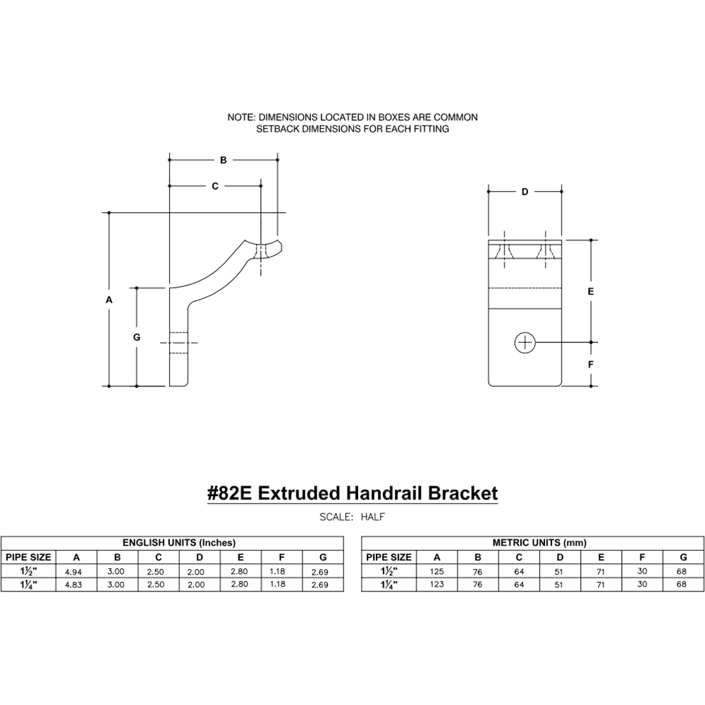 82E - Handrail Bracket - Extruded - 2-1/2" Offset