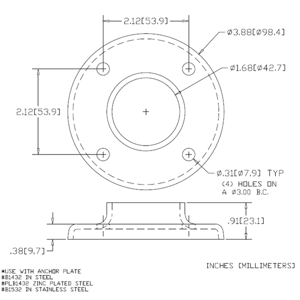 WAG-1428 - Heavy Base Flange With Four Holes