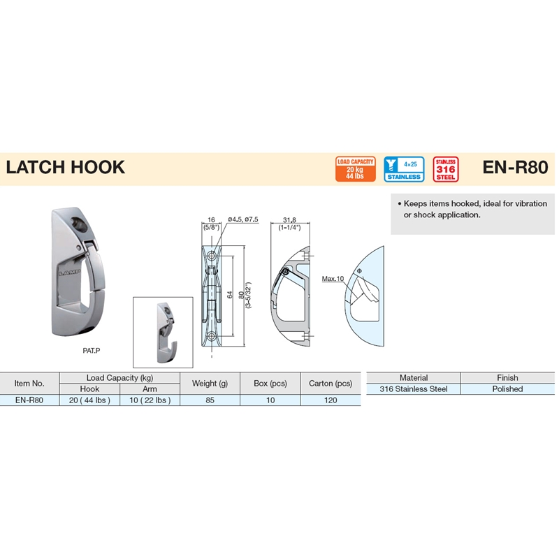 SG-EN-R80G - Latch Hook 316 Stainless Steel