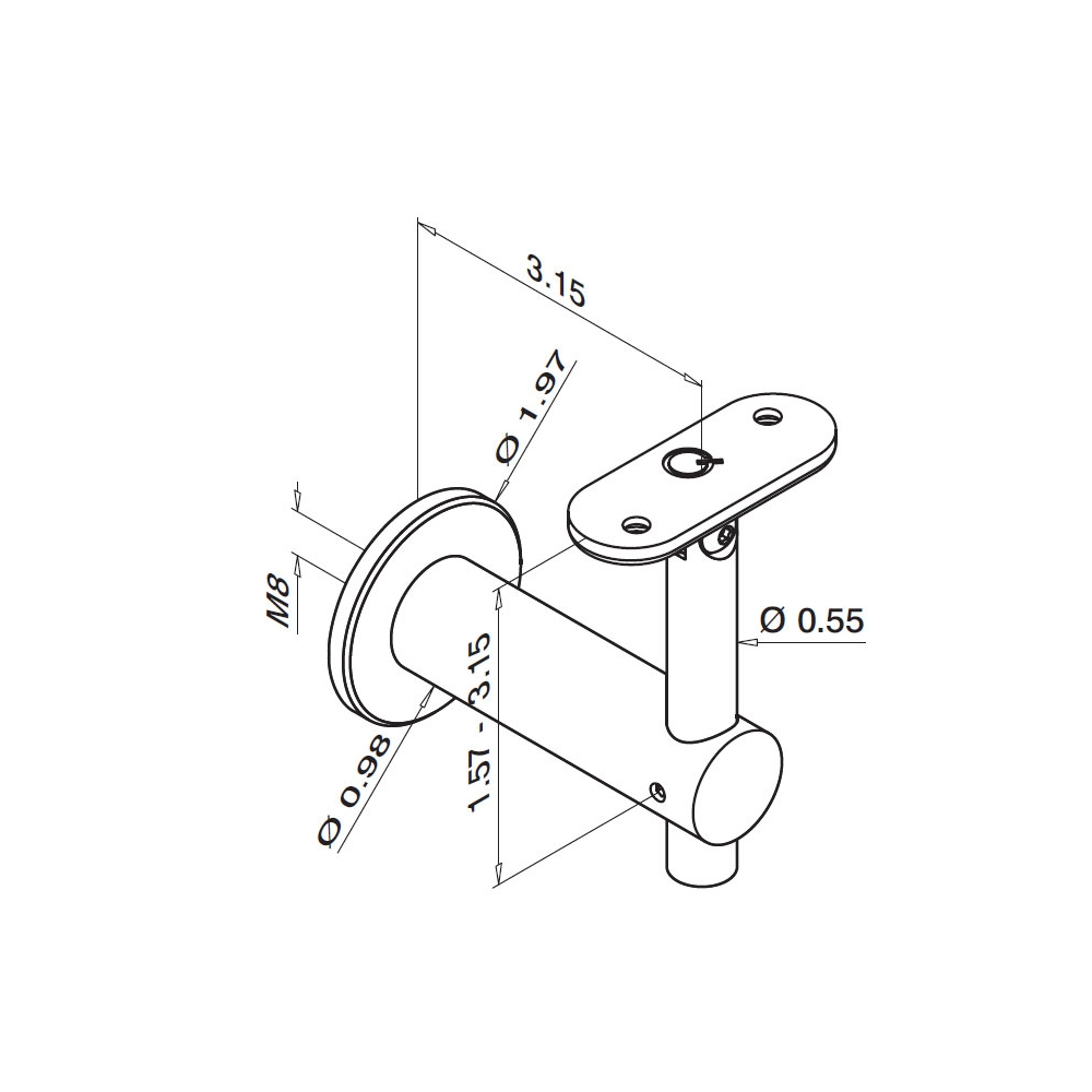 SL0145 - Square Line Adjustable Handrail Bracket Round Mount