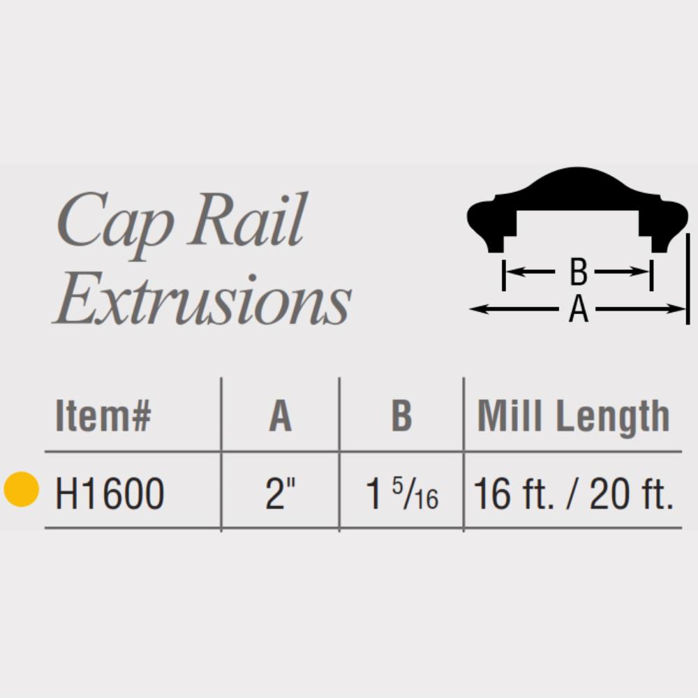 H1600 - Handrail Cap Extrusion 2" Wide