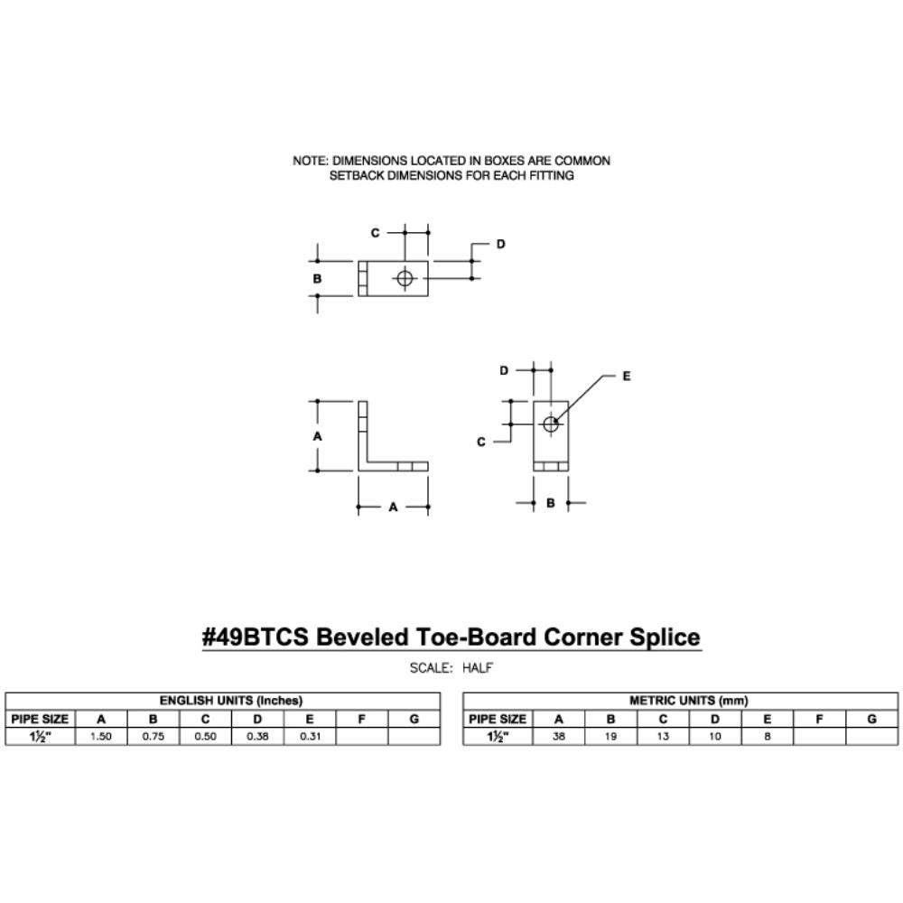 49BTCS - Beveled Toeboard Corner Splice