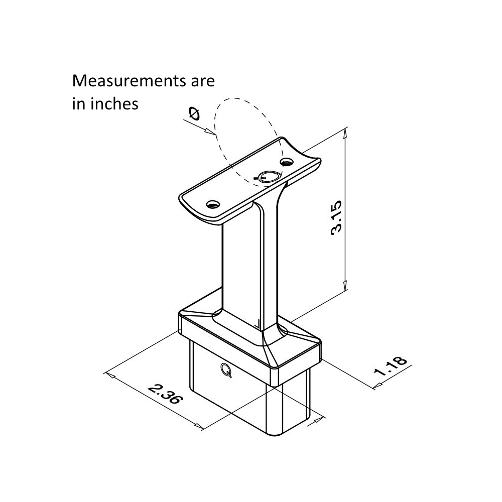 RL4711R - Rectangular Line Handrail Bracket for Round Tube