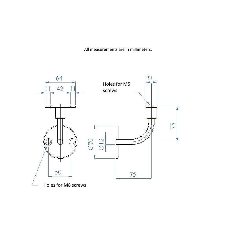 E1530 - Wall Mount LED HandRail Bracket