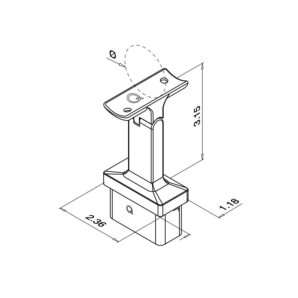 RL4719R - Adjustable Rectangular Line Handrail Bracket for Round Tube