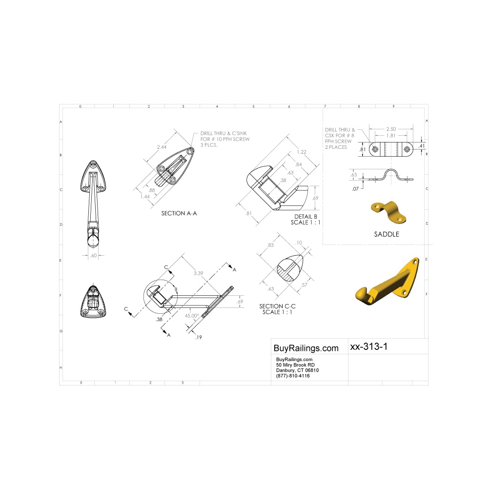 Clear Coat Brass Handrail Bracket Flat Top For Wood Railing