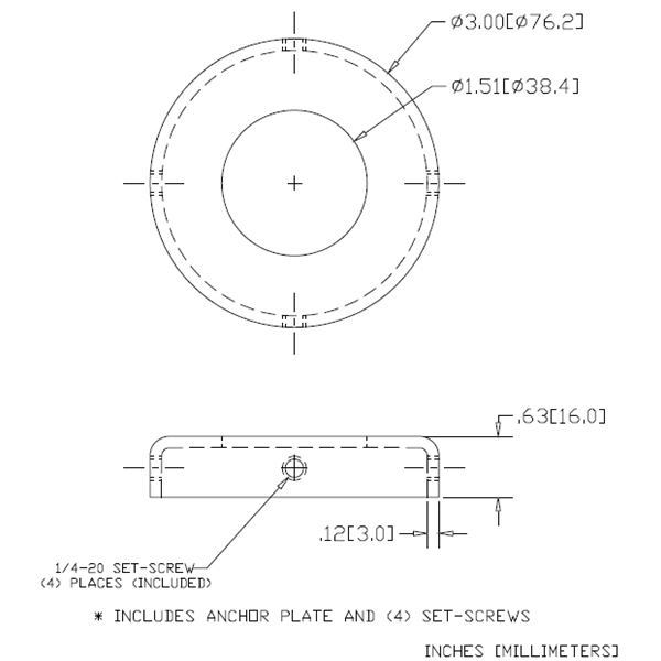 Concealed Mount Flange With Anchor Plate Milled Stainless Steel 304 1-1/2" OD Tube