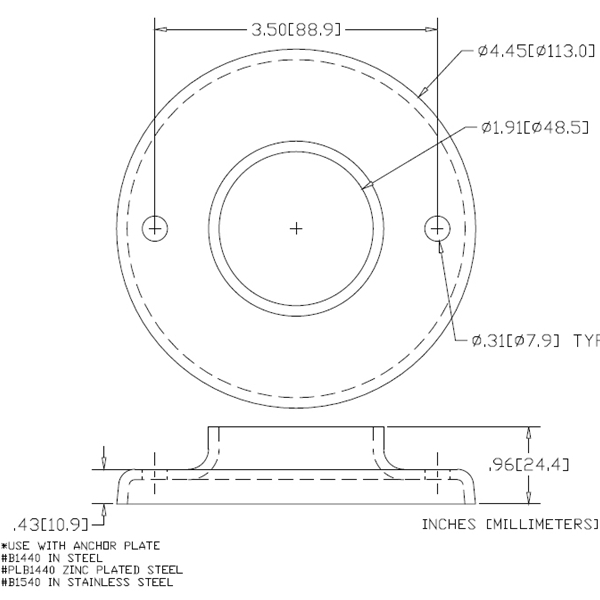 Heavy Base Flange With Two Holes Steel 1-1/2" IPS