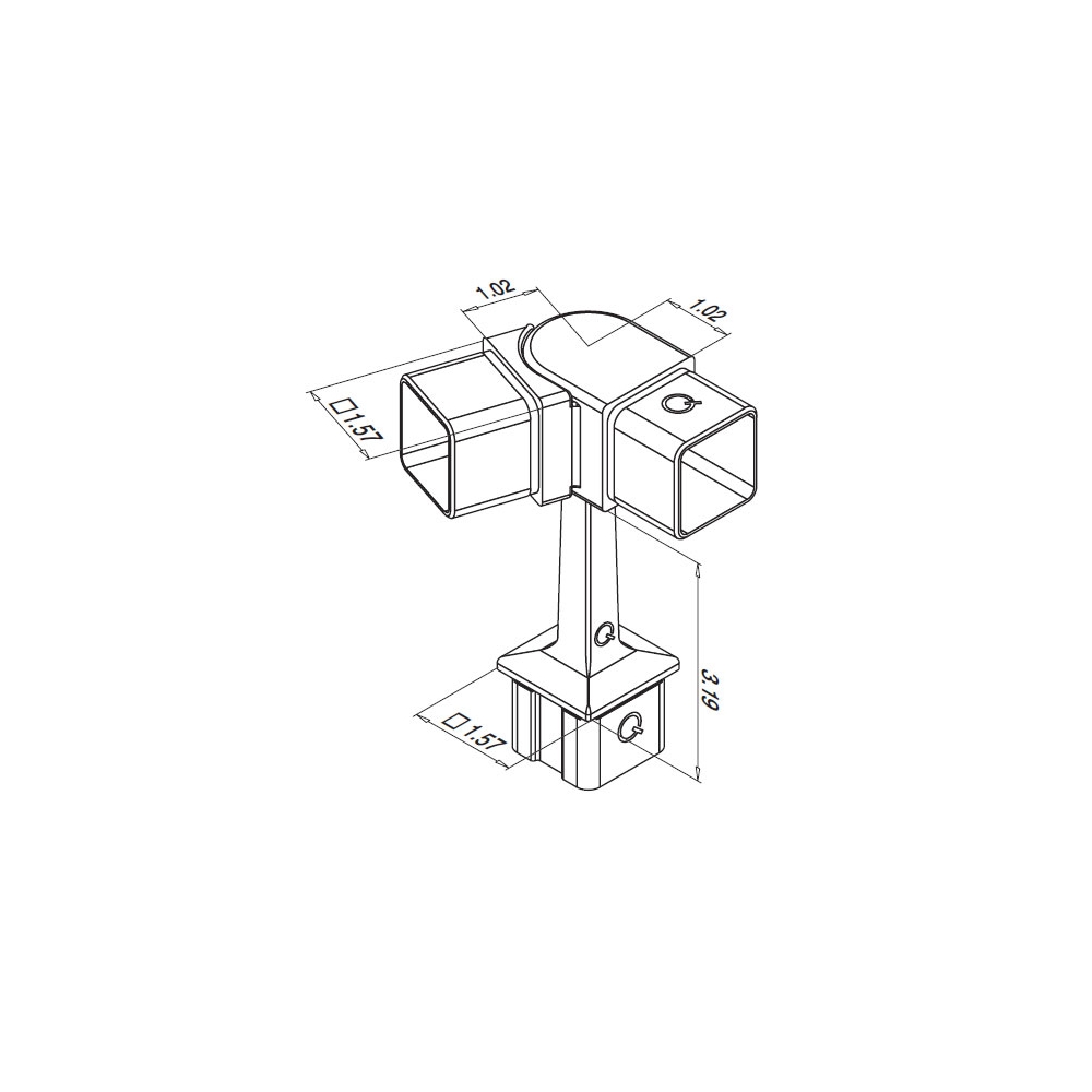 Square Line Flexible Handrail for Flat Tube 1.57"x1.57" (40mmx40mm) Satin 316 Stainless Steel